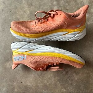 Hoka size 9 peach colored athletic shoes women’s